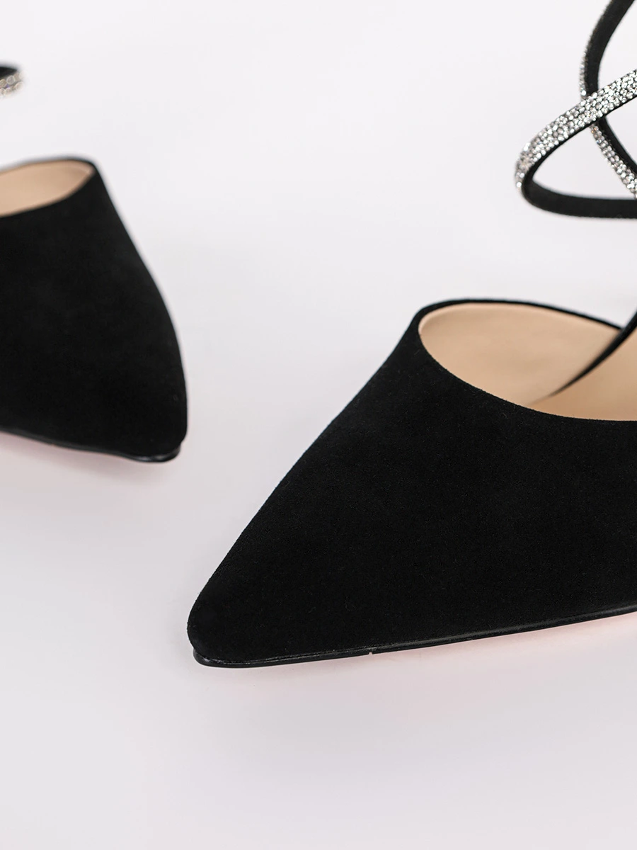 Туфли-слингбэки черного цвета на высоком каблуке из натурального велюра